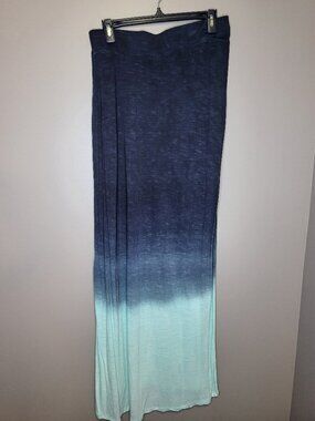 Element Navy to Aqua Ombre Maxi Skirt Women's Large Stretch Pull-On Boho Beach